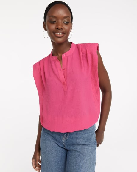 Solid Blouse with Shoulder Pads