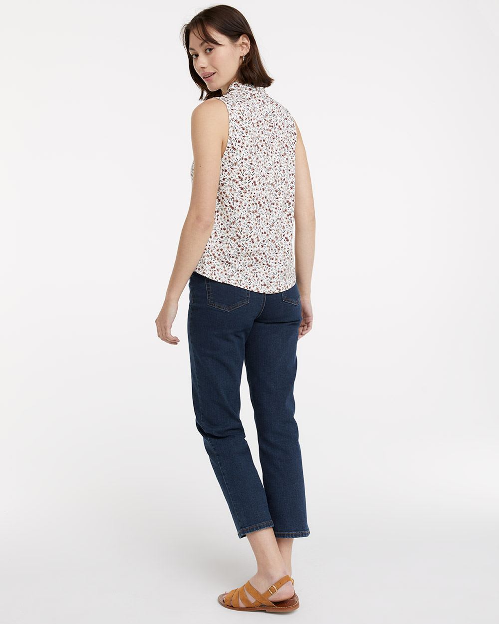 Printed Sleeveless Top with Mock Neck