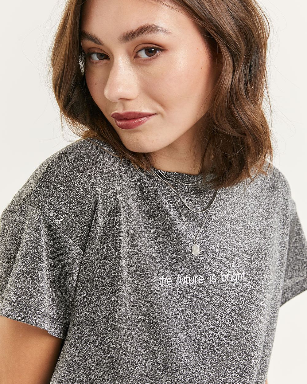 Shimmering Graphic Cropped Tee