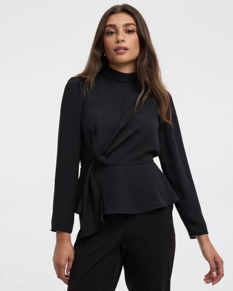 Blouse péplum à manches longues et col montant