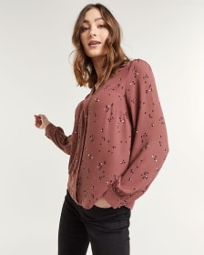 Printed Classic Collar Buttoned Crepe Blouse
