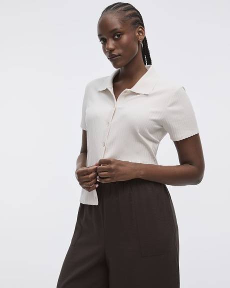 Short-Sleeve Ribbed Polo Top