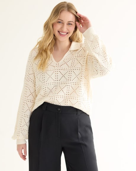 Loose Long-Sleeve Pullover with Johnny Collar