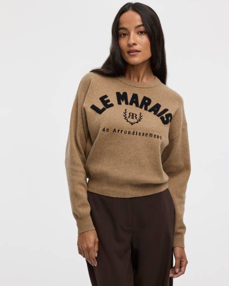 Long-Sleeve Crew-Neck Sweater with Embroidery