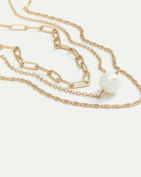 Layered Pearl & Chain Necklace