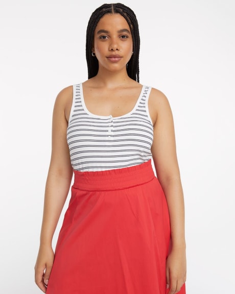 Striped Ribbed Tank with Buttoned Placket