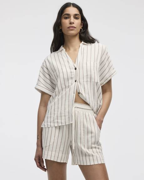 Short rayé en mélange de lin avec cordon de serrage