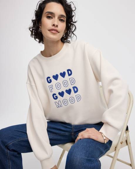 Long-Sleeve Crew-Neck Fleece Sweatshirt with Quotes