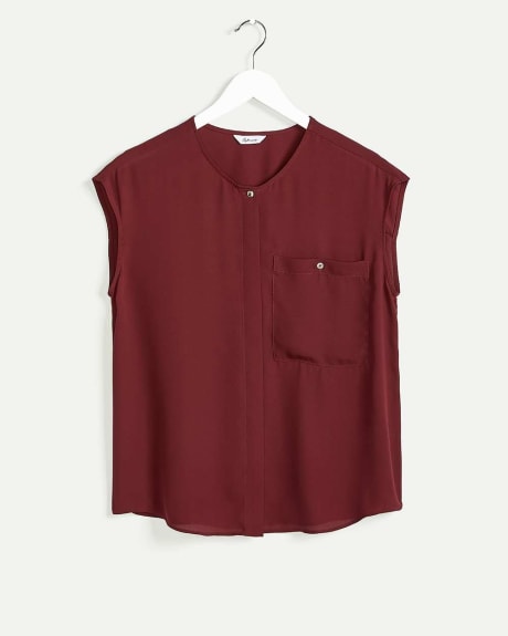 Short Sleeve Crew Neck Blouse with Chest Pocket