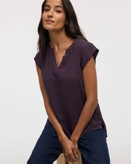 Cap Sleeve Split Neck Blouse - R Essentials