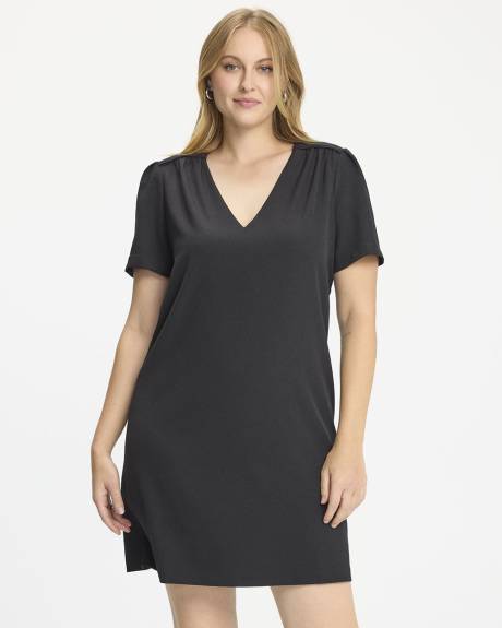 Short-Sleeve V-Neck Shift Dress