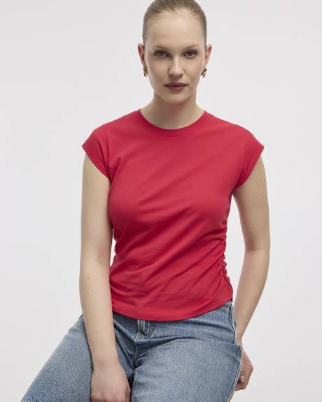 T-shirt à manches courtes et col rond avec fronces latérales