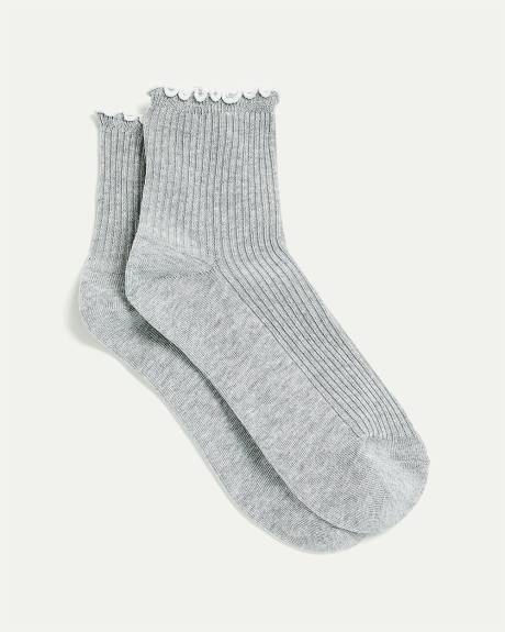 Bas cheville en coton avec ourlets ondulés