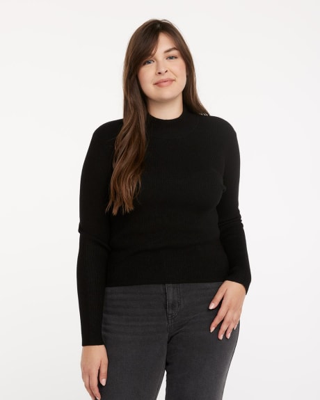 Ribbed Mock-Neck Sweater with Cutout at Back