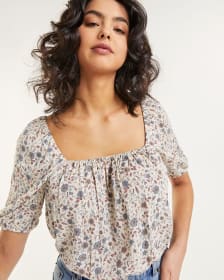 Printed Short Puff Sleeve Square Neck Blouse