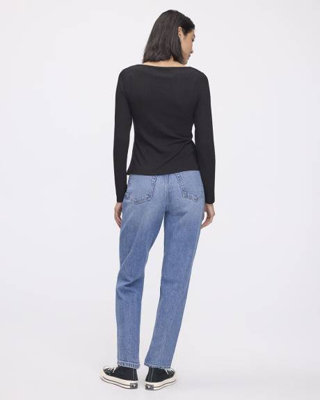 Long-Sleeve Boat-Neck Ribbed Top
