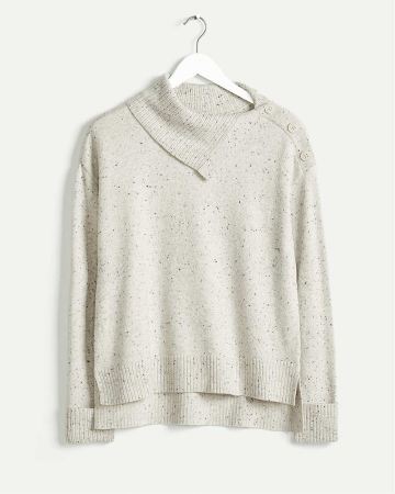 Split Turtleneck Sweater with Decorative Buttons