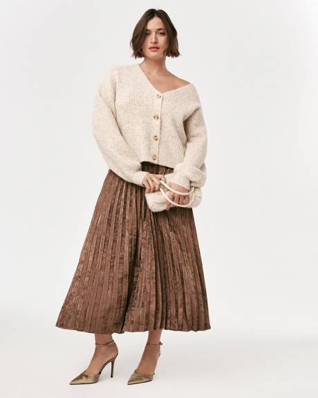 Pleated Lamé Midi Skirt