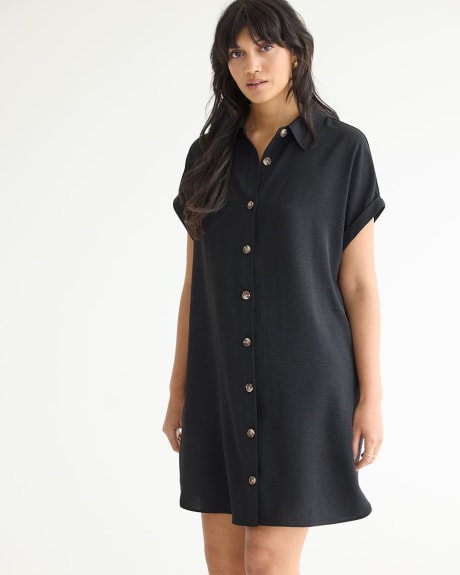 Short-Sleeve Buttoned-Down Dress with Shirt Collar