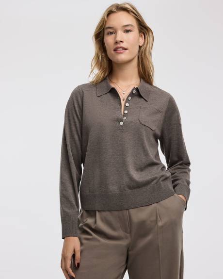 Long-Sleeve Wool-Blend Polo