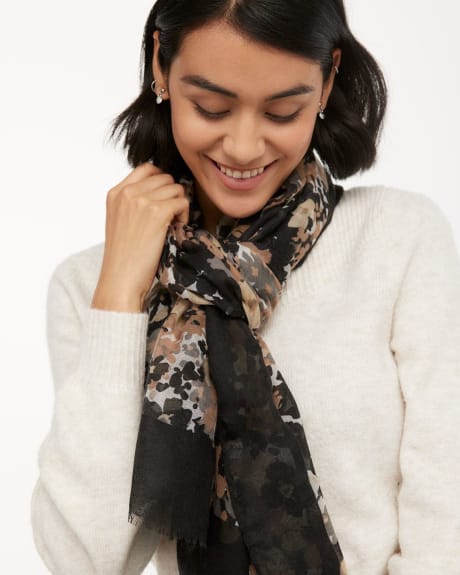 Floral Scarf with Black Borders