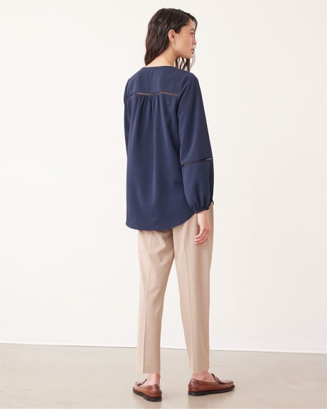 Long-Sleeve V-Neck Tunic with Fagoting Tape