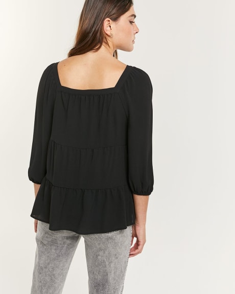 Tiered Square Neck Long Sleeve Top