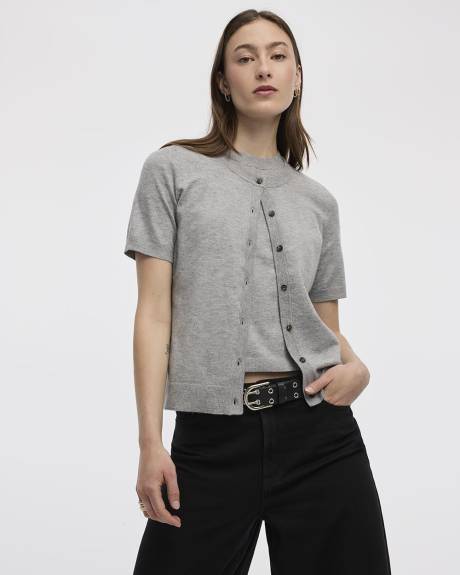 Short-Sleeve Buttoned-Down Cardigan