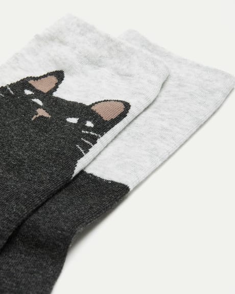 Cotton Socks with Big Black Cat
