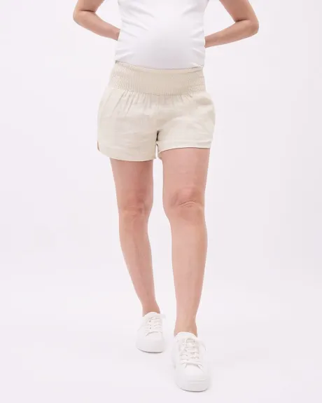 Linen-Blend Shorts with Elastic Waistband - Thyme Maternity