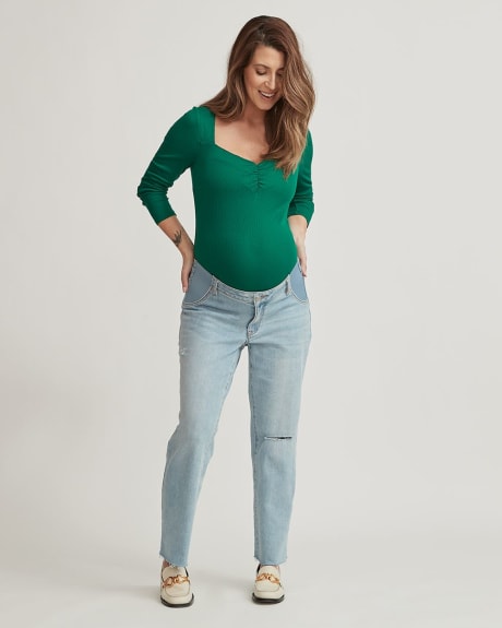 Light Wash Distressed Straight Ankle Leg Jeans - 28" - Thyme Maternity
