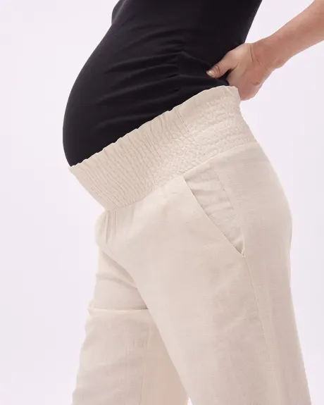 Pantalon en Mélange de Lin Longueur Cheville à Taille Élastique - Thyme Maternité