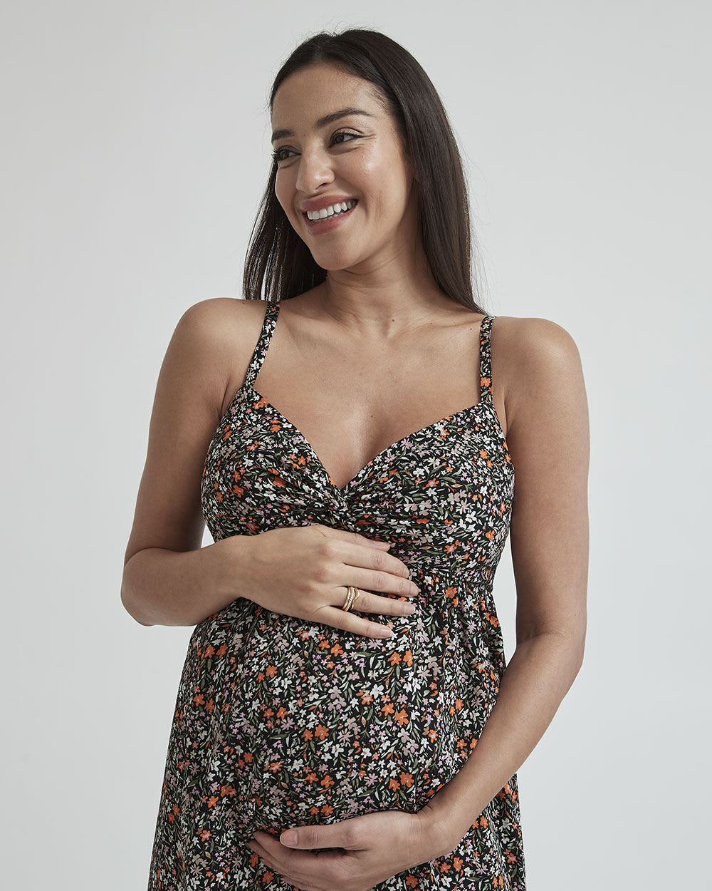 Silky Crepe Twist Front Sleeveless Dress - Thyme Maternity