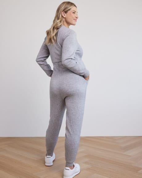 Long-Seeve V-Neck Jumpsuit - Thyme Maternity