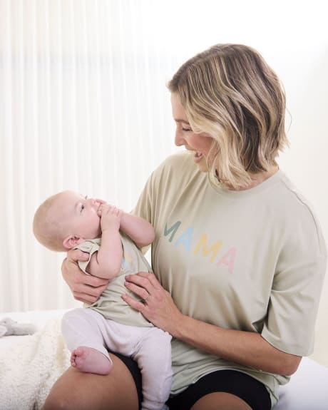 Relaxed-Fit Short-Sleeve "Mama" Tee - Thyme Maternity