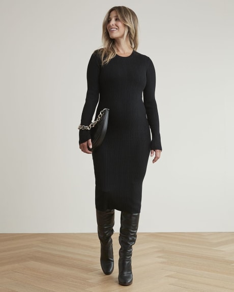 Black Long-Sleeve Sweater Dress with Crew Neckline - Thyme Maternity