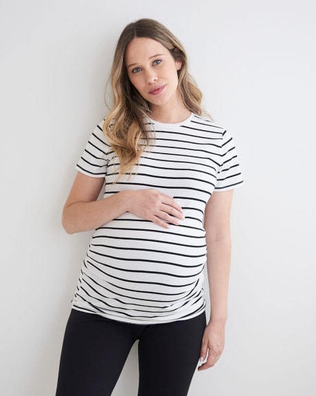 Striped Organic Cotton Crew-Neck T-Shirt - Thyme Maternity