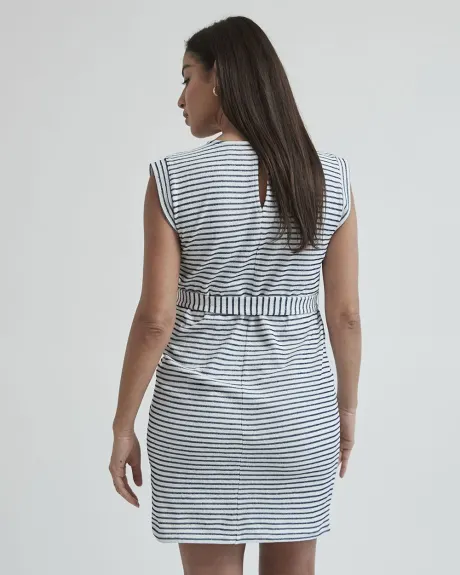 Striped French Terry Sleeveless Dress with Sash - Thyme Maternity