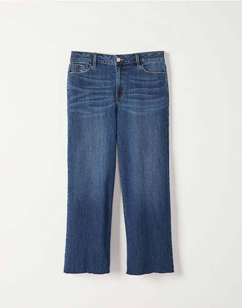 Wide Cropped Jeans with Raw Hem